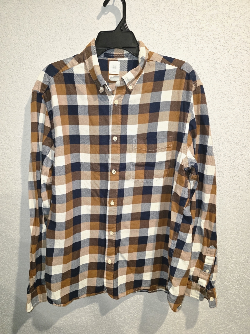 H&M L.O.G.G. Regular Fit Plaid Cotton Flannel Button Down Shirt Large